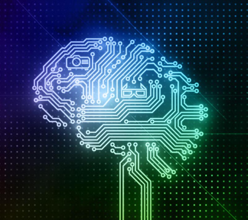 An artistic image of a brain made up of circuit boards