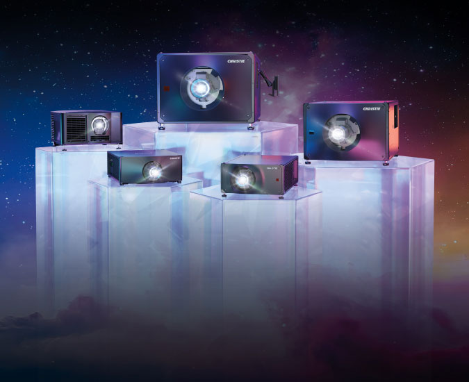 Cinema projectors on pillars