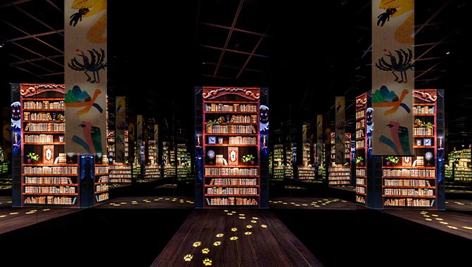 “The Letter of Summoning” showcases fascinating projection mapping on the floor and bookshelves 