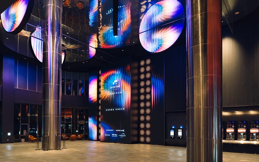 The elegant lobby of Taipei Dome Showtime Cinemas offers a warm welcome to moviegoers