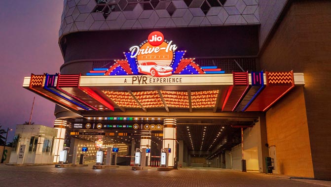 Jio World Drive’s drive-in theatre is the first outdoor cinema in India that uses the Christie CP4450-RGB large-format RGB pure laser projector (Photo courtesy of PVR Ltd)