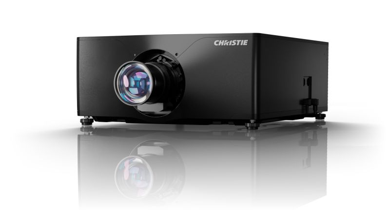 A front view of a Christie digital cinema projector.